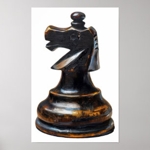 Vintage wooden Chess knight piece  Poster