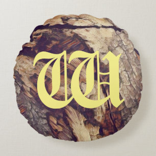 Vintage wooden tree trunk background customisable round cushion