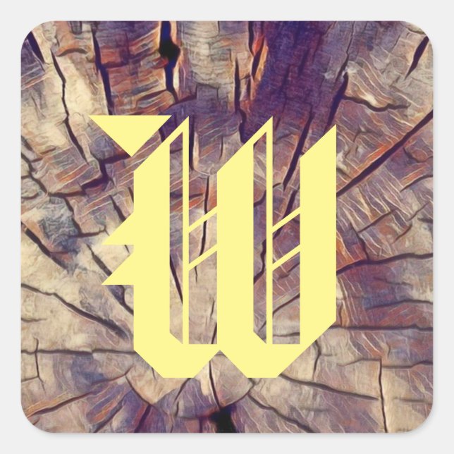 Vintage wooden tree trunk background customisable square sticker (Front)