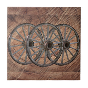 Vintage Wooden Wagon Wheels Ceramic Tile
