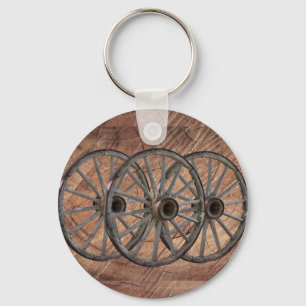 Vintage Wooden Wagon Wheels Key Ring