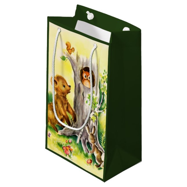 Vintage woodland animals kids party bag (Front Angled)