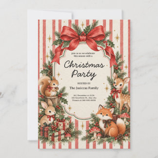 Vintage Woodland Animals Watercolor Christmas Part Holiday Card