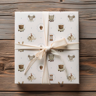Vintage Woodland Animals Watercolor Pattern Wrapping Paper