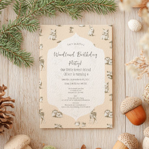 Vintage Woodland Baby Animals Birthday Invitation