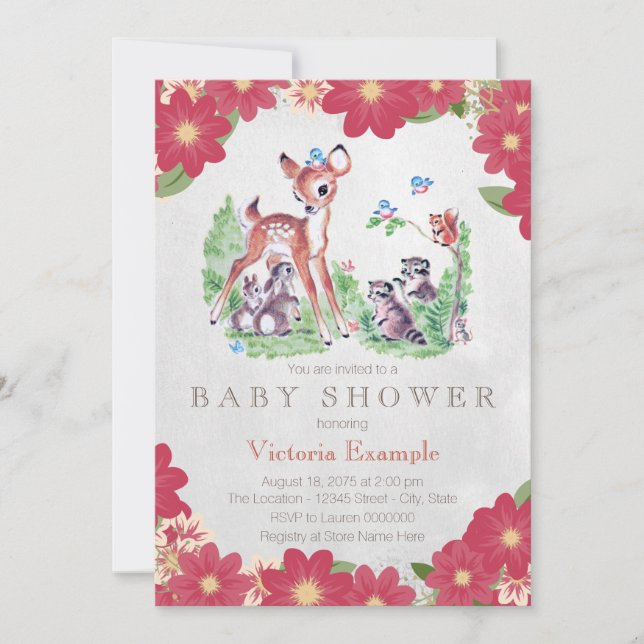 Vintage Woodland Baby Shower Invitation (Front)