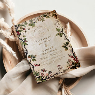 Vintage Woodland Berry Wedding Invitation