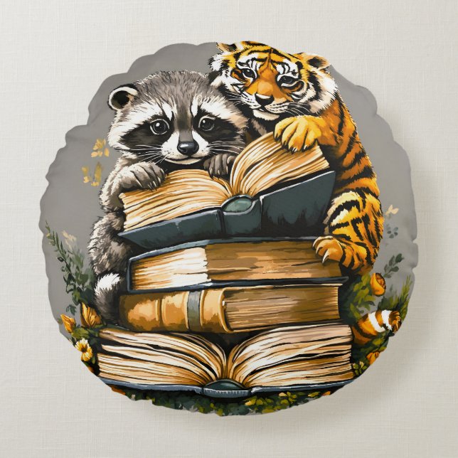 Vintage Woodland Book Club Round Cushion (Front)