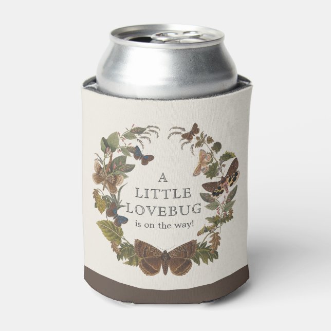 Vintage Woodland Botanical Lovebug Baby Shower Can Cooler (Can Front)