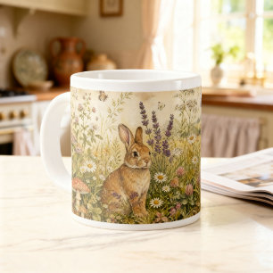 Vintage Woodland Botanical Rabbit Cottagecore Large Coffee Mug