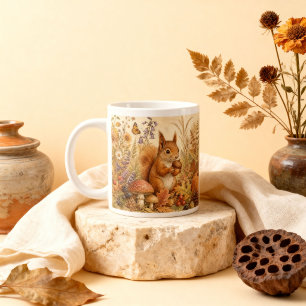 Vintage Woodland Botanical Squirrel Cottagecore Large Coffee Mug