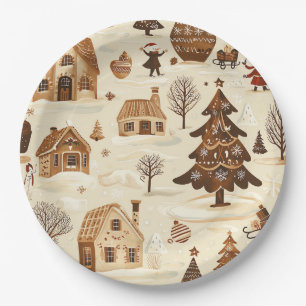 Vintage Woodland Christmas Pattern (10) Paper Plate