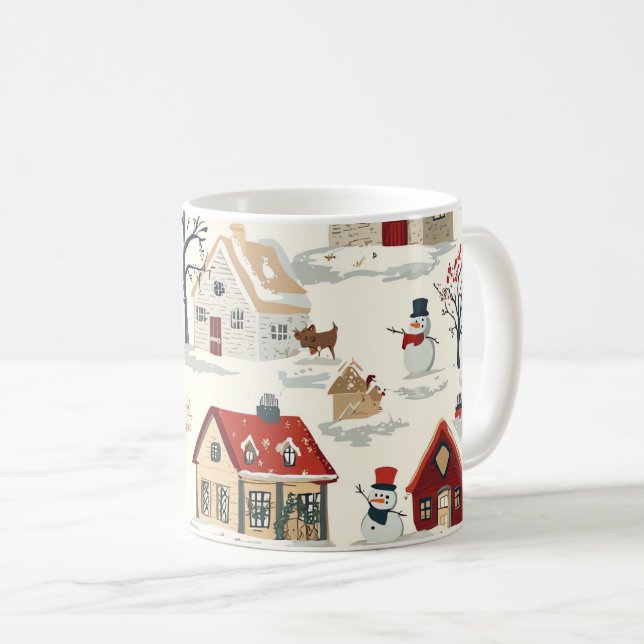 Vintage Woodland Christmas Pattern (11) Coffee Mug (Front Right)