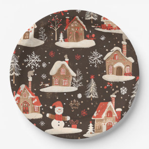 Vintage Woodland Christmas Pattern (12) Paper Plate