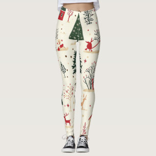 Vintage Woodland Christmas Pattern (1) Leggings