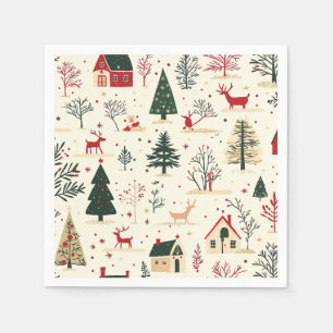 Vintage Woodland Christmas Pattern (1) Napkin