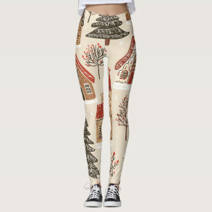 Vintage Woodland Christmas Pattern (4) Leggings