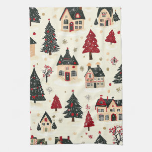 Vintage Woodland Christmas Pattern (9) Tea Towel