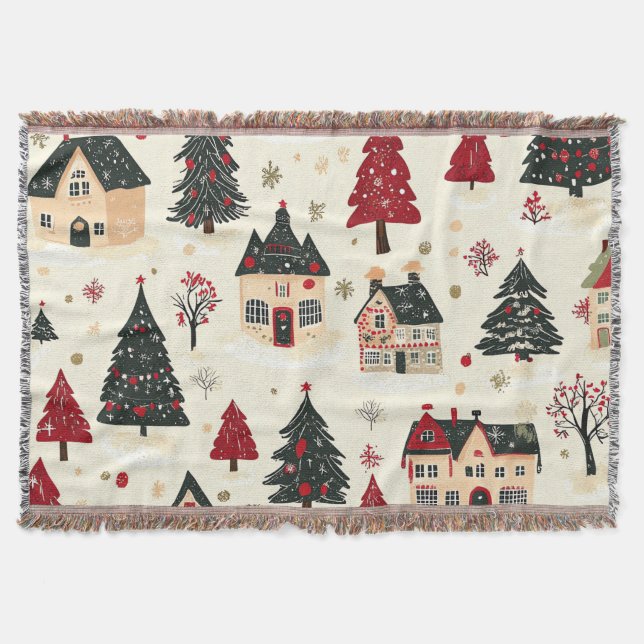 Vintage Woodland Christmas Pattern (9) Throw Blanket (Front)