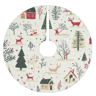 Vintage Woodland Christmas Pattern Brushed Polyester Tree Skirt