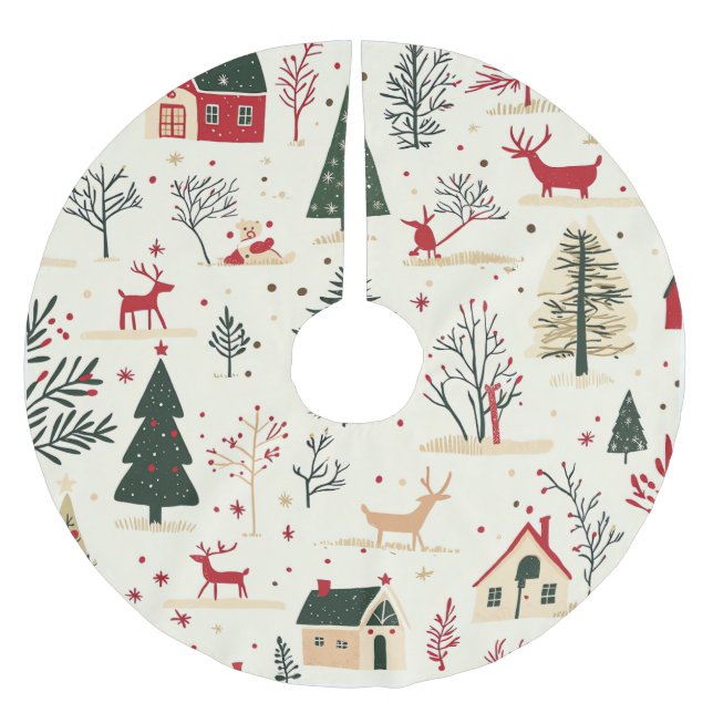 Vintage Woodland Christmas Pattern Brushed Polyester Tree Skirt (Front)