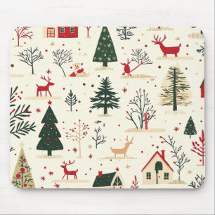 Vintage Woodland Christmas Pattern Mouse Pad