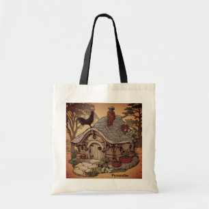 Vintage Woodland Cottage House Sunrise Rooster Tote Bag
