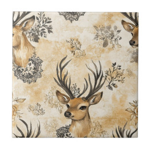 Vintage Woodland Deer Pattern Ceramic Tile