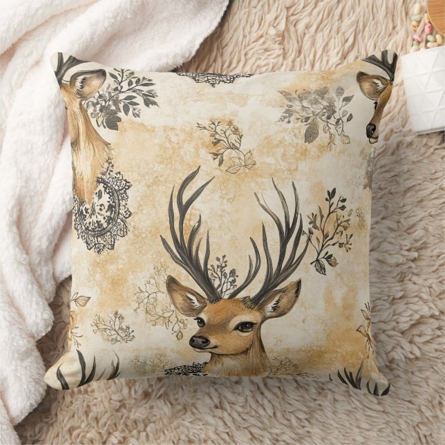 Vintage Woodland Deer Pattern Cushion (Blanket)