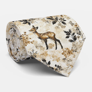 Vintage Woodland Deer Pattern Tie