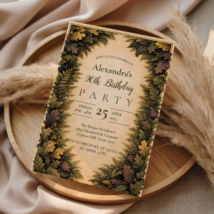 Vintage Woodland Foliage Frame 90th Birthday Invitation