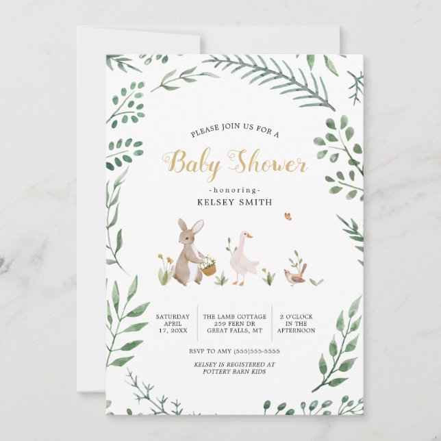 Vintage Woodland Forest Animals Baby Shower Invitation (Front)