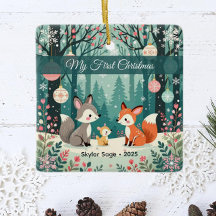 Vintage Woodland Forest Baby's First Christmas