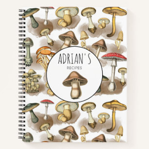 Vintage Woodland Forest Mushrooms Recipes Notebook