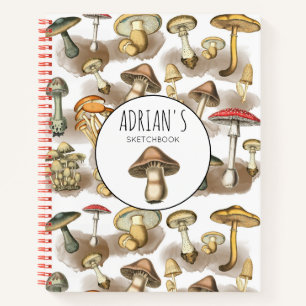 Vintage Woodland Forest Mushrooms Sketchbook Notebook
