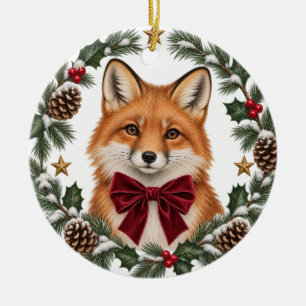 Vintage Woodland Fox Christmas Ceramic Ornament