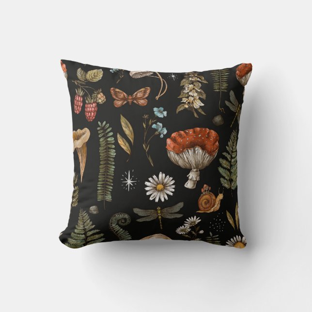 Vintage woodland nature seamless pattern. Amanita  Cushion (Front)