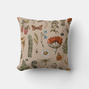 Vintage woodland nature seamless pattern. Amanita Cushion
