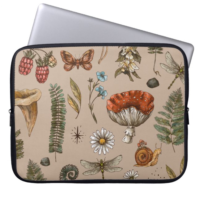 Vintage woodland nature seamless pattern. Amanita  Laptop Sleeve (Front)