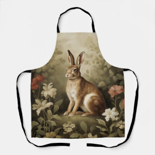 Vintage Woodland Rabbit in a Floral Forest Apron