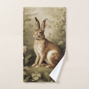 Vintage Woodland Rabbit in a Floral Forest Hand Towel