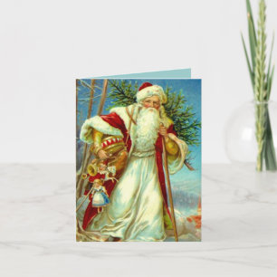 Vintage Woodland Santa Christmas Holiday Card