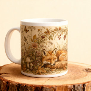Vintage Woodland Sleeping Fox Cottagecore Animal Large Coffee Mug