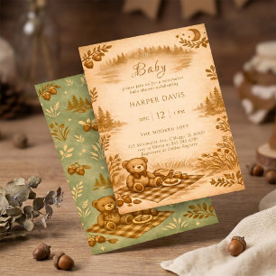 Vintage Woodland Teddy Bear Picnic Baby Shower Invitation