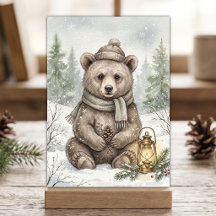 Vintage Woodland Winter Bear Forest Watercolor