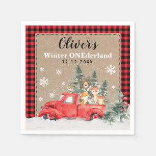 Vintage Woodland Winter ONEderland Animals Party Napkin