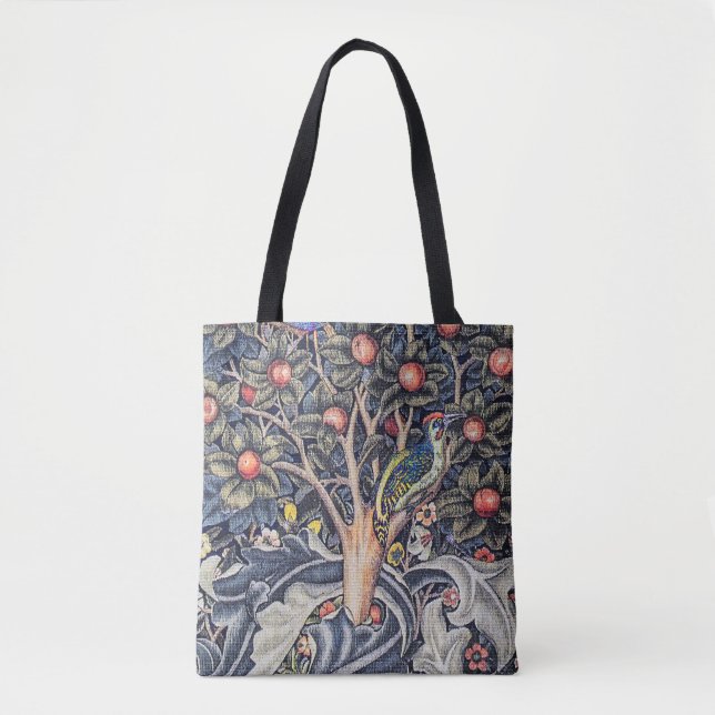 Vintage Woodpecker Floral Tapestry William Morris Tote Bag (Front)