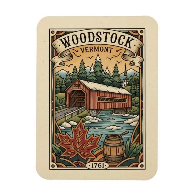 Vintage Woodstock Vermont Travel Magnet (Vertical)