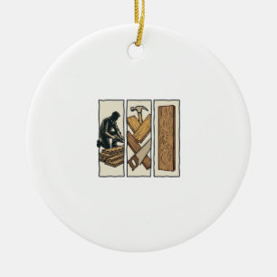 Vintage Woodworking Tools Engraving T-Shirt Design Ceramic Ornament