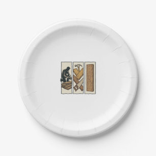 Vintage Woodworking Tools Engraving T-Shirt Design Paper Plate